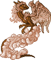 A coffee themed dragon that is brown, cream and pink.